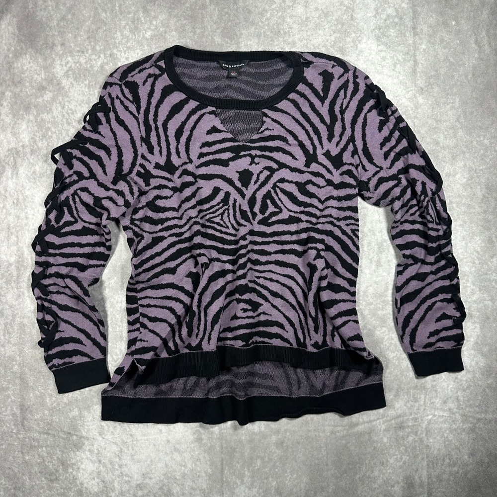 Rock & Republic Womens XL Zebra Print Lace Up Sleeve Shirt Y2K Mall Goth Style